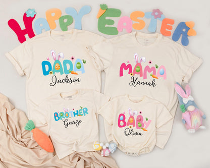 Custom Name Family Matching Easter Shirts, Mommy and Me Outfits for First Easter Day Birthday Celebration Holiday Gifts for Mom Dad Kids