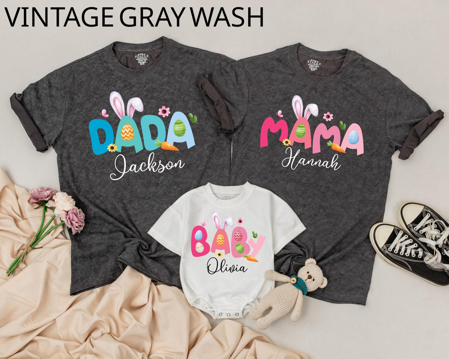 Custom Name Family Matching Easter Shirts, Mommy and Me Outfits for First Easter Day Birthday Celebration Holiday Gifts for Mom Dad Kids