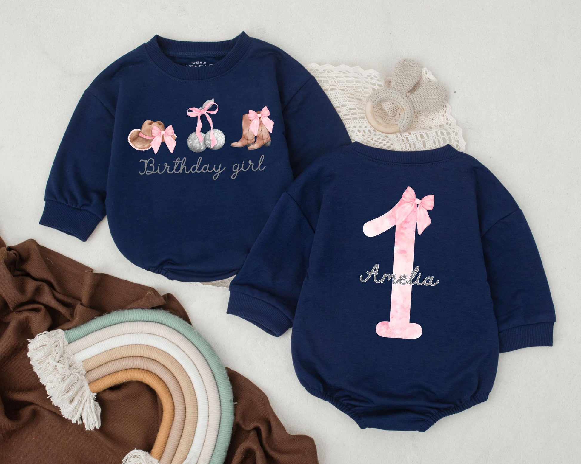 Custom Name Birthday Girl Romper My First Rodeo Outfit Retro Cowgirl Bodysuit Western Baby Clothes 1st Birthday Cowgirl Gift