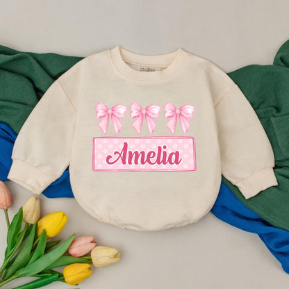 Personalized Pink Bow Birthday Girl Romper First 1st Birthday Infant Bodysuit Baby Shower Gift Cute Celebration Outfit Clothes