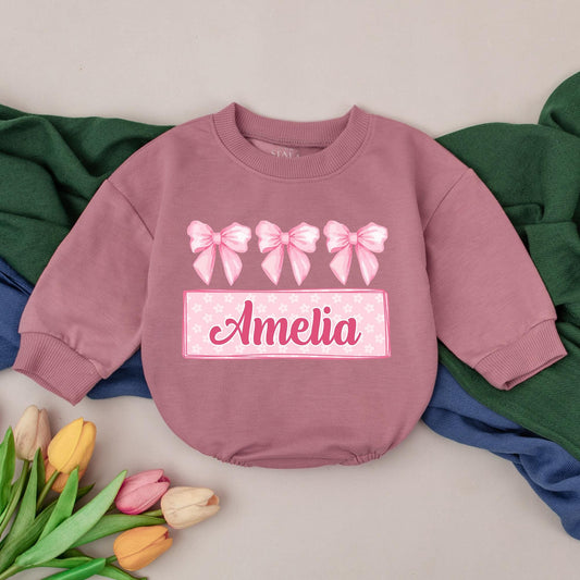 Personalized Pink Bow Birthday Girl Romper First 1st Birthday Infant Bodysuit Baby Shower Gift Cute Celebration Outfit Clothes
