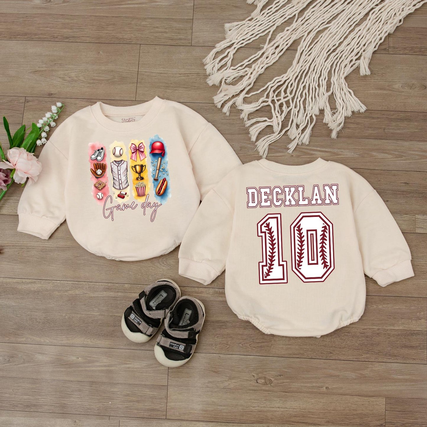 Custom Baseball Numbers Baby Romper Personalized Newborn Gift Bodysuit First Birthday Outfit