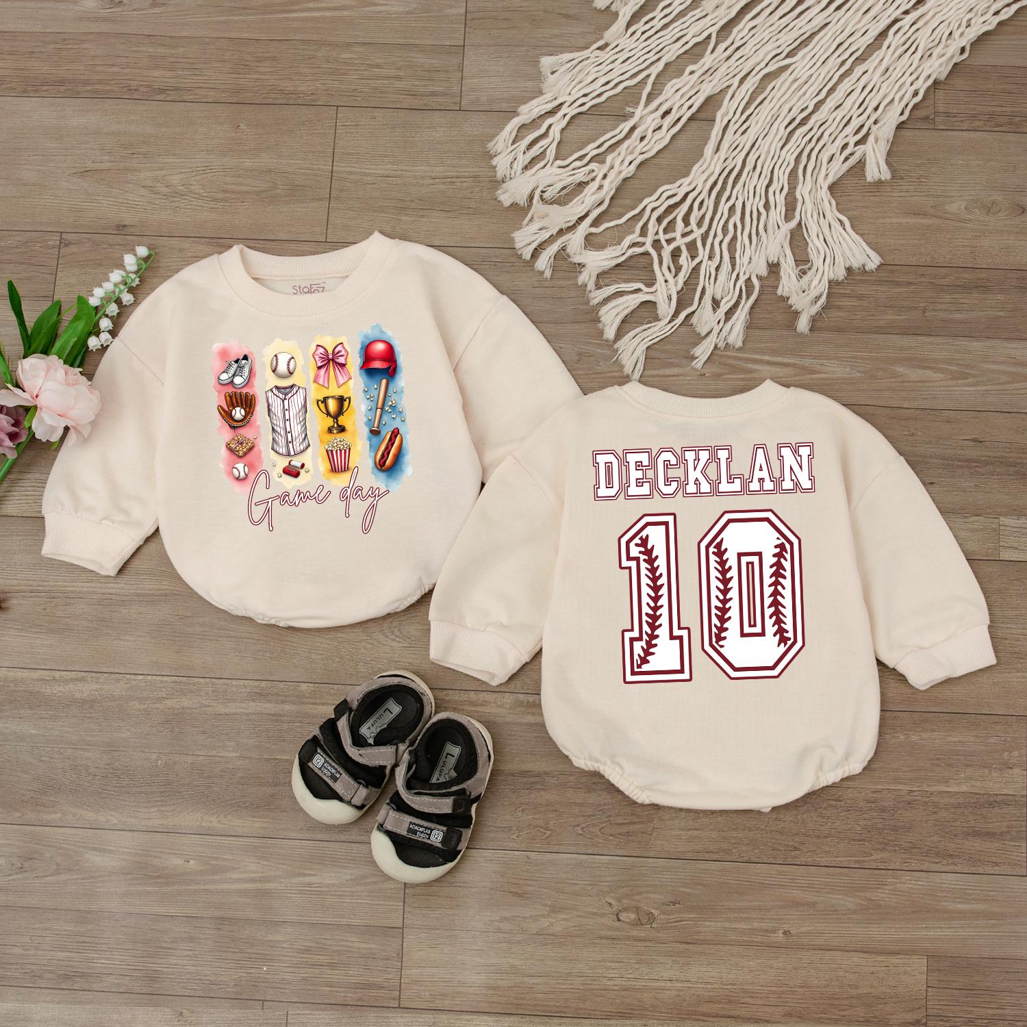 Custom Baseball Numbers Baby Romper Personalized Newborn Gift Bodysuit First Birthday Outfit
