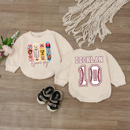 Custom Baseball Numbers Baby Romper Personalized Newborn Gift Bodysuit First Birthday Outfit