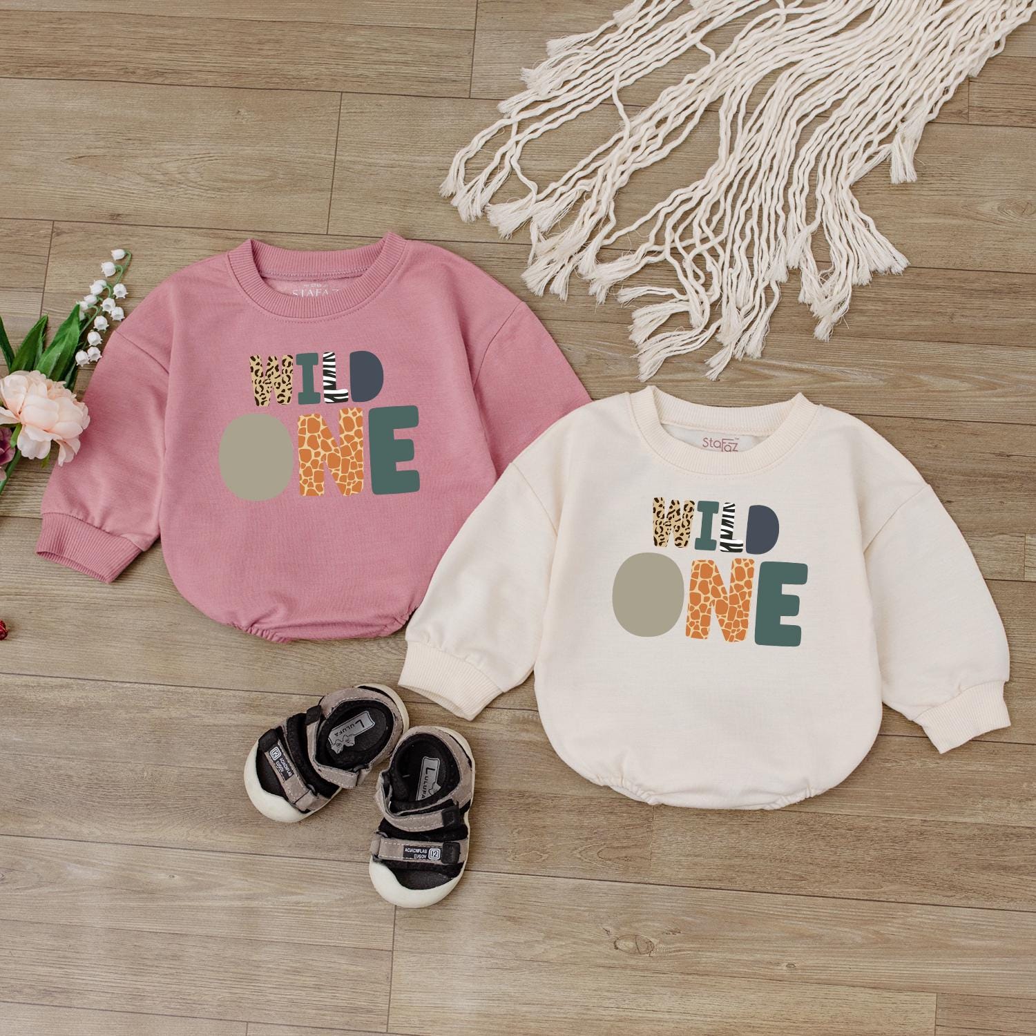 Safari Animal Baby Romper: Wild One Giraffe & Lion Birthday Bodysuit, Cute Baby Shower Gift, Girl's Birthday Outfit, Zoo Party