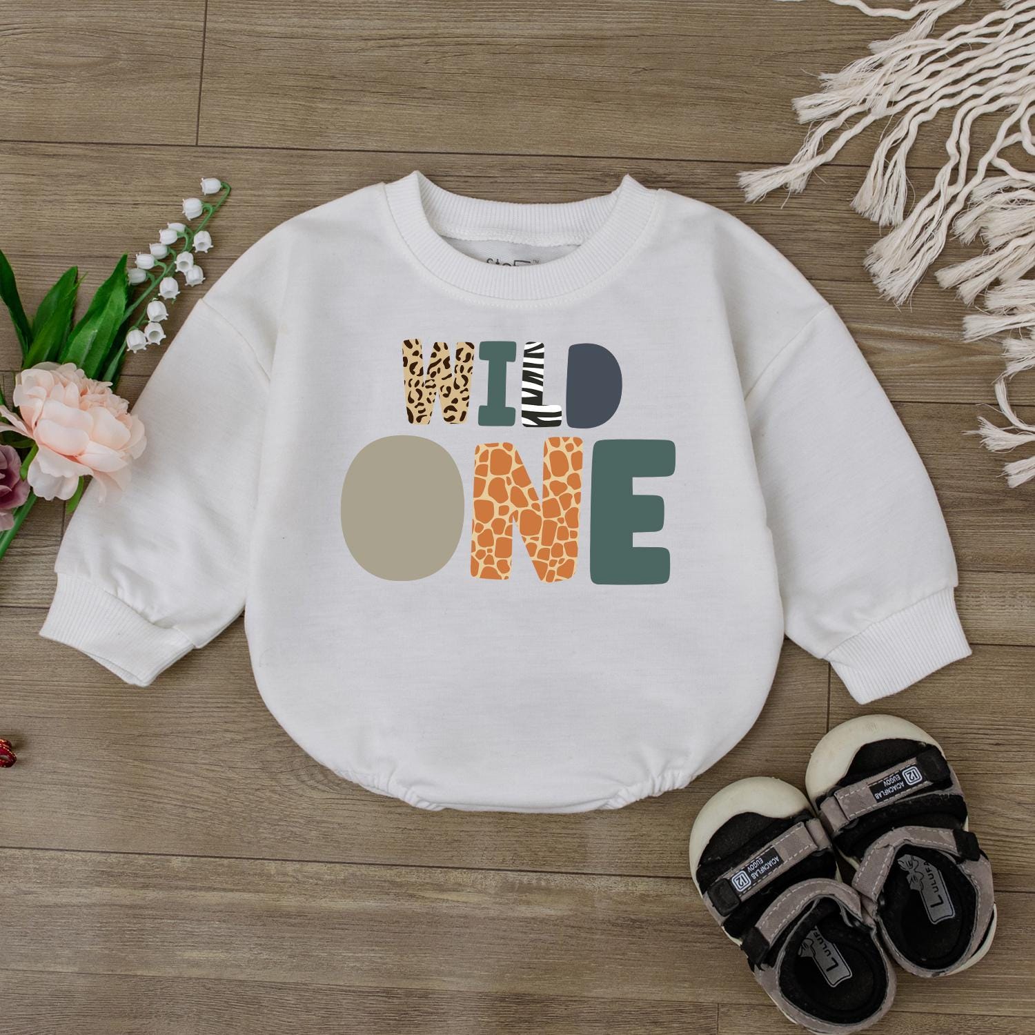Safari Animal Baby Romper: Wild One Giraffe & Lion Birthday Bodysuit, Cute Baby Shower Gift, Girl's Birthday Outfit, Zoo Party