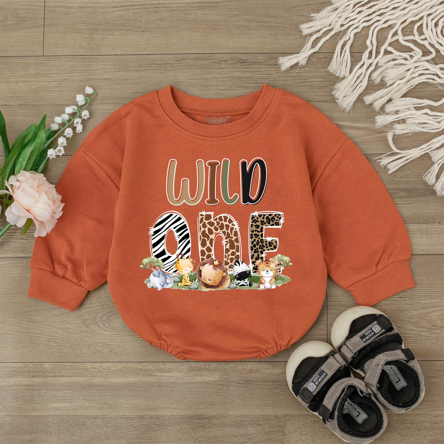 Cute Safari Animal Baby Romper Wild One Giraffe Lion Bodysuit Adorable Birthday Gift Outfit for Toddler Shower Present Natural Cotton Soft
