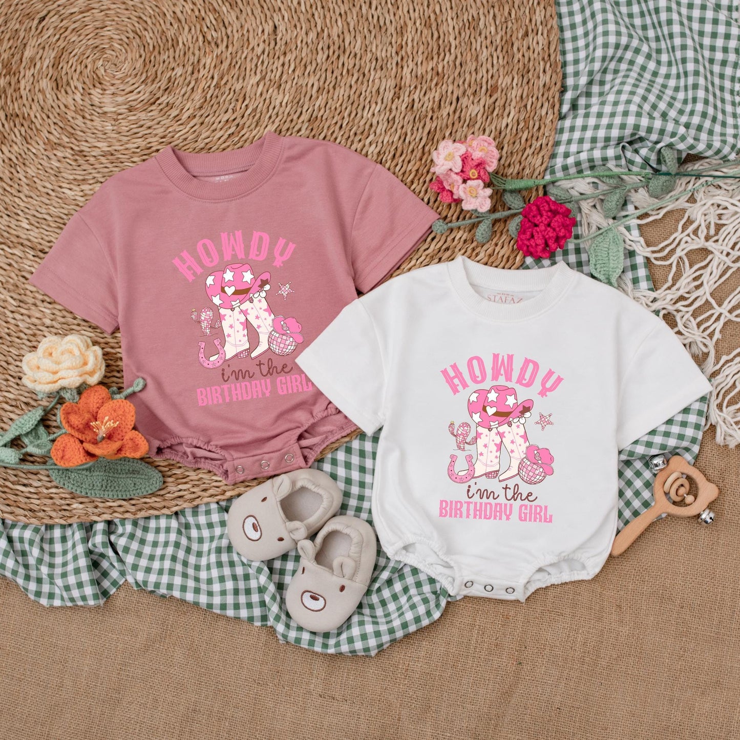 Custom Howdy I'm The Birthday Girl Romper My First Rodeo Cowgirl Birthday Outfit Baby Girl Western Celebration