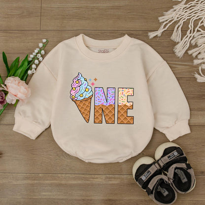 Sweet One Ice Cream Romper – Personalized 1st Birthday Baby Romper – Cute Ice Cream Birthday Outfit for Baby Girl – Perfect Baby Gift