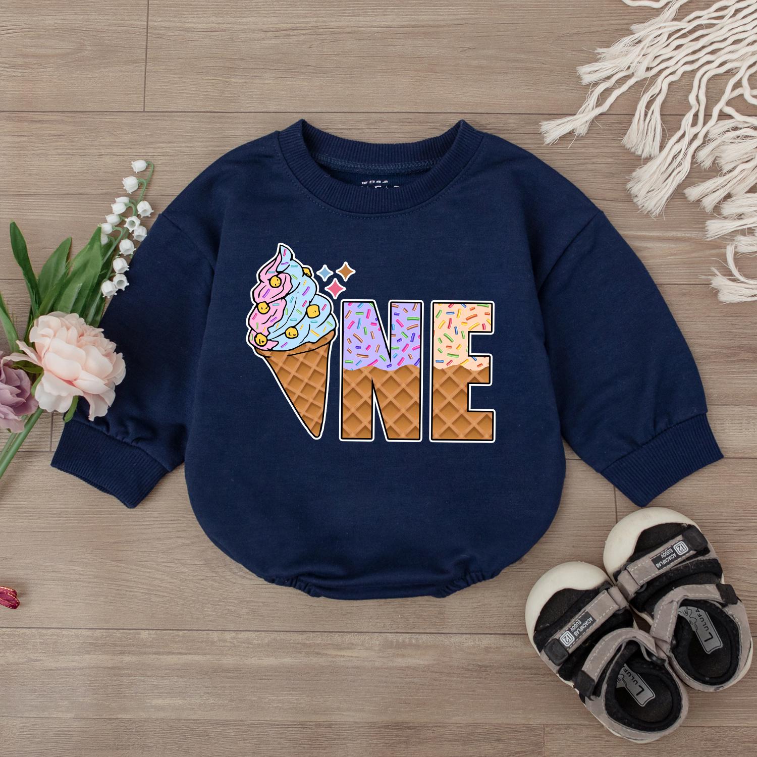 Sweet One Ice Cream Romper – Personalized 1st Birthday Baby Romper – Cute Ice Cream Birthday Outfit for Baby Girl – Perfect Baby Gift