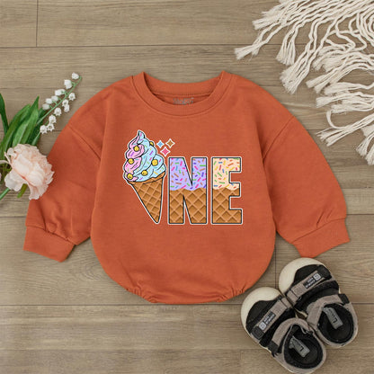 Sweet One Ice Cream Romper – Personalized 1st Birthday Baby Romper – Cute Ice Cream Birthday Outfit for Baby Girl – Perfect Baby Gift
