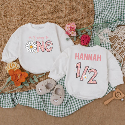 Personalized Daisy Half Way to One Romper Baby Girl Half Birthday Outfit 6 Months Daisy Flower Boho Birthday Gift