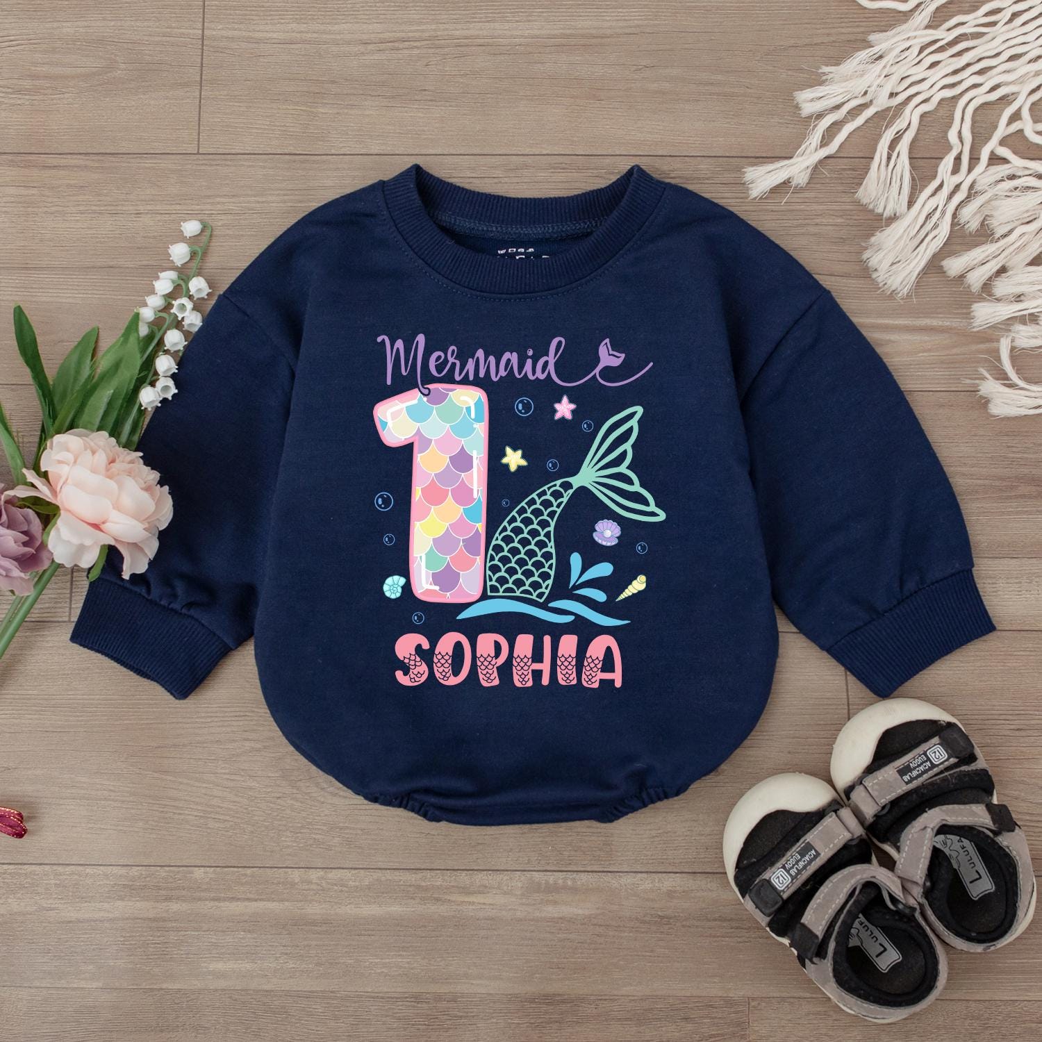 Custom Mermaid 1st Birthday Romper for Baby Girl | Personalized Mermaid Party Outfit | This Mermaid is One Bodysuit