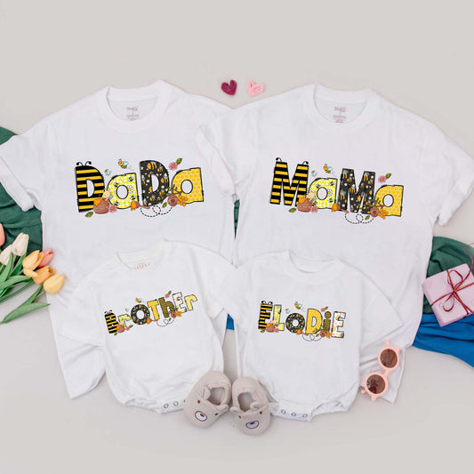Personalized Bees Family First Birthday T-Shirt Romper Cute Bee Theme Mommy and Me Matching Outfit Baby Shower Gift Cotton