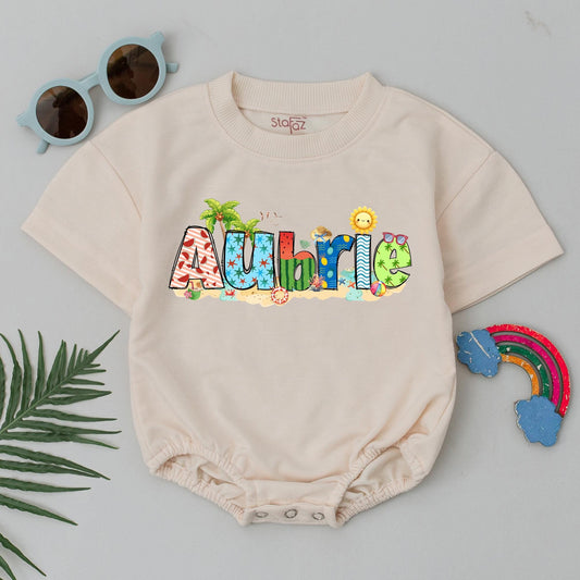 Personalized Summer Beach Baby Romper Custom Name Outfit Infant Clothes Beach Vibes Bodysuit Gift Baby Boy Girl Clothes First Beach Day Outfit 138 chars