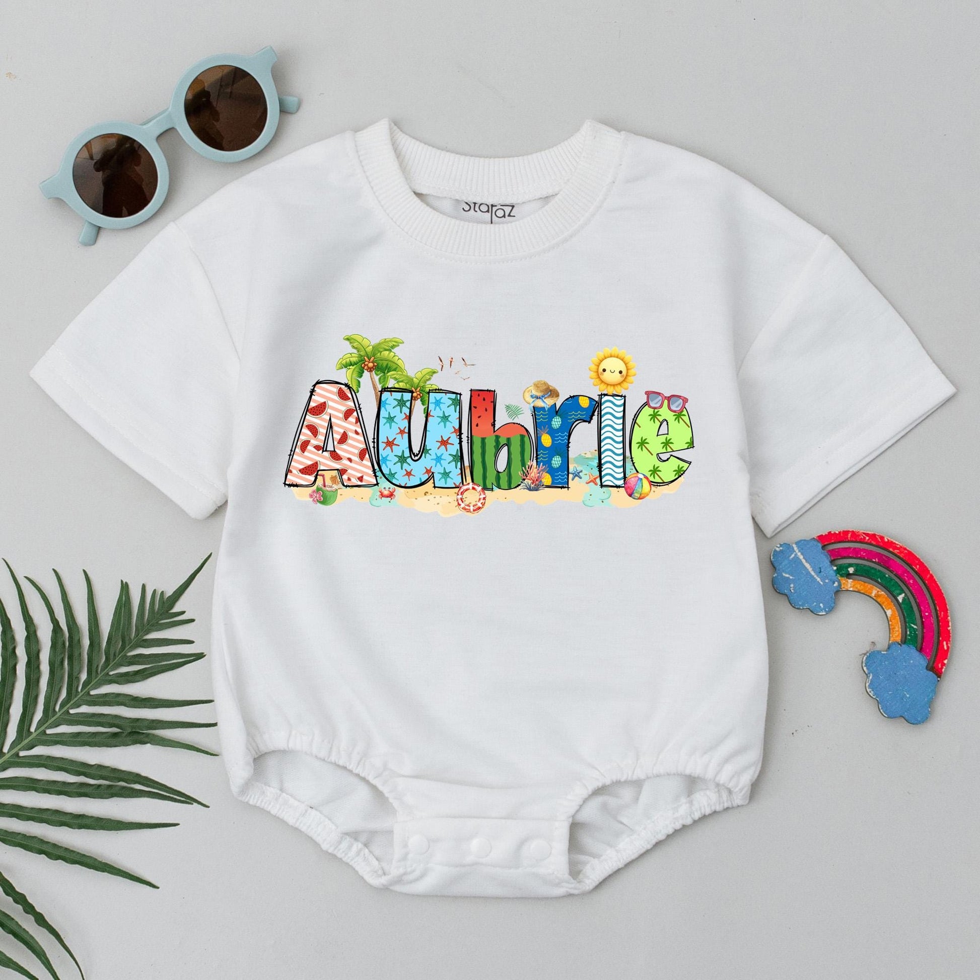 Personalized Summer Beach Baby Romper Custom Name Outfit Infant Clothes Beach Vibes Bodysuit Gift Baby Boy Girl Clothes First Beach Day Outfit 138 chars