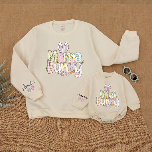Personalized Easter Mama and Mini Bunny Sweatshirt Cute Mommy and Me Matching Easter Outfit Gift for Mom