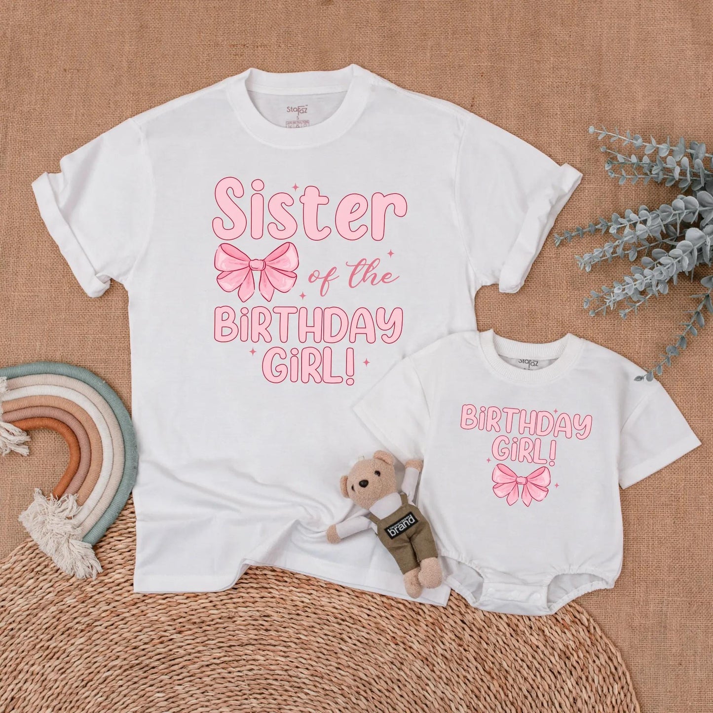 Custom Pink Bow First Birthday Family Shirts Matching Mommy Daddy Baby Girl Outfit First Birthday Gift