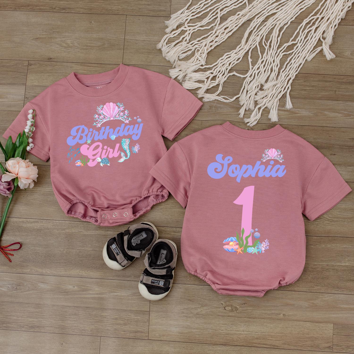 Mermaid Birthday Girl Romper Personalized Baby Bodysuit Custom Name Ocean Theme Baby Gift Under the Sea Outfit First Birthday Soft Cotton