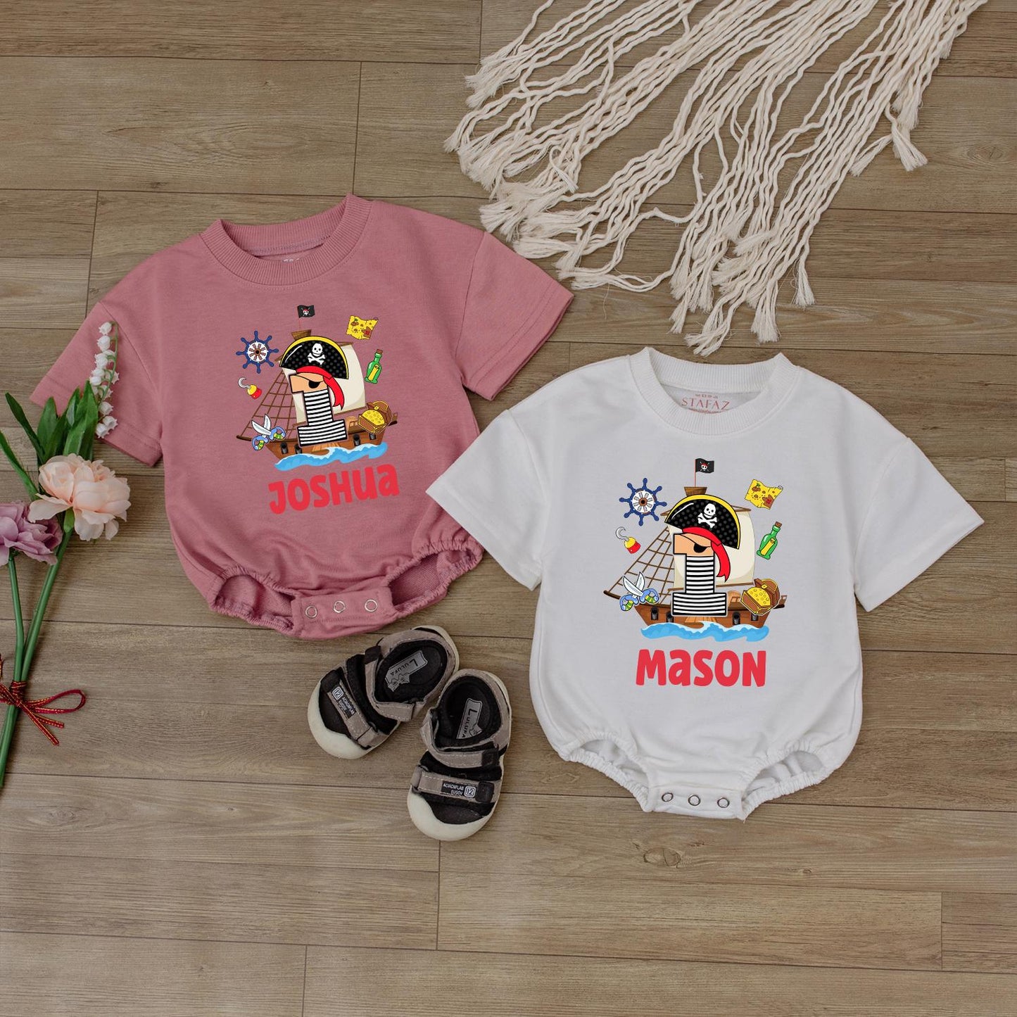 Custom Pirate Baby Romper Personalized Name Outfit First Birthday Toddler Boy Gift Nautical Theme Cotton Comfortable Casual Wear Adventure Adventure