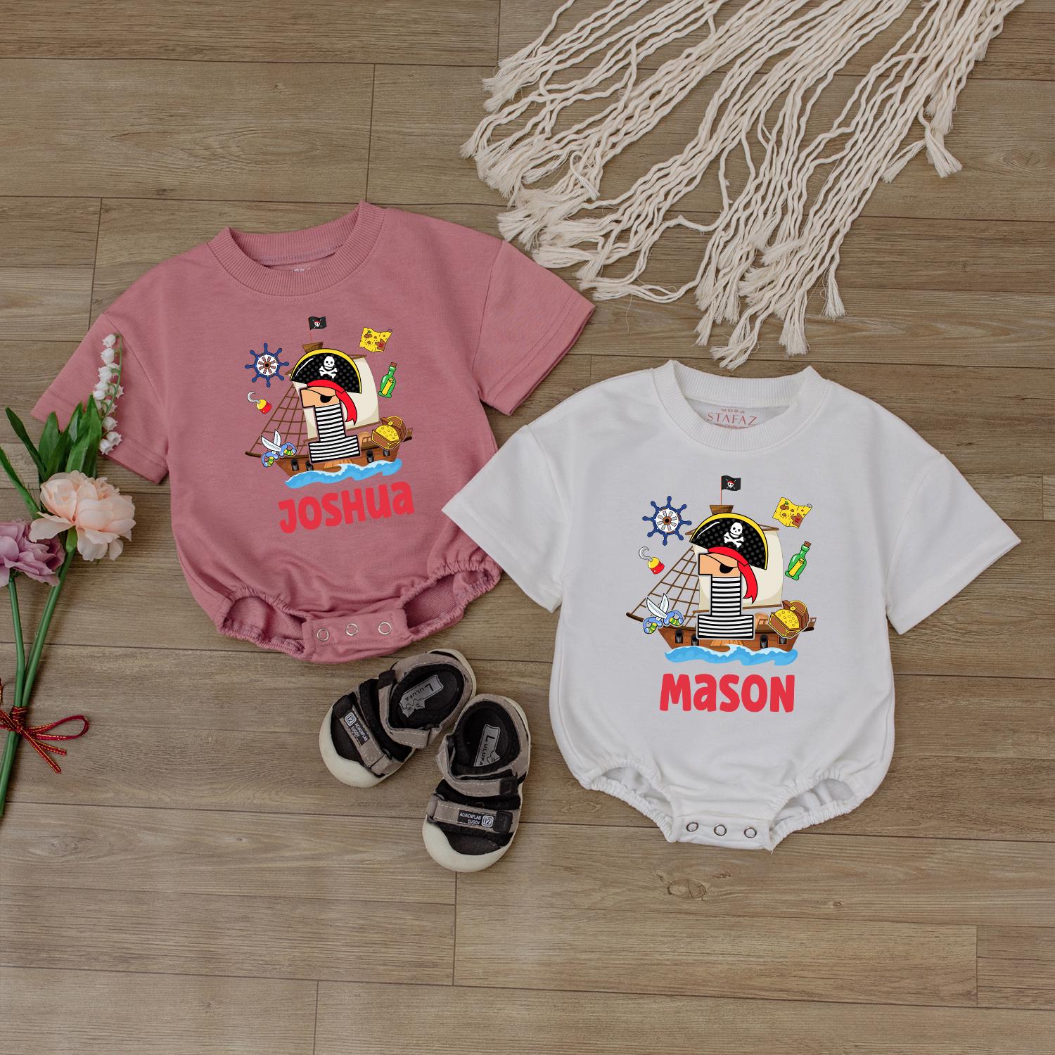 Custom Pirate Baby Romper Personalized Name Outfit First Birthday Toddler Boy Gift Nautical Theme Cotton Comfortable Casual Wear Adventure Adventure