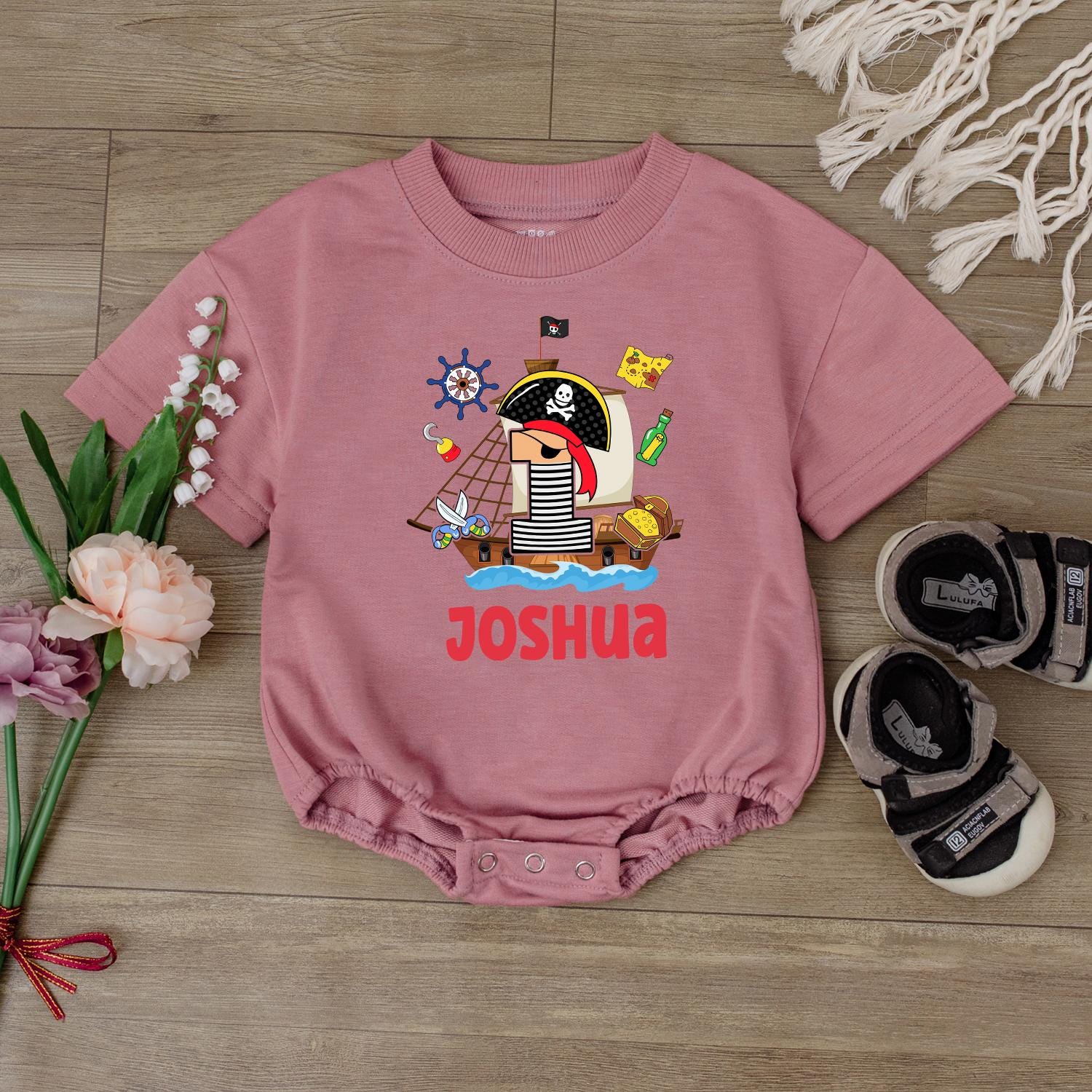 Custom Pirate Baby Romper Personalized Name Outfit First Birthday Toddler Boy Gift Nautical Theme Cotton Comfortable Casual Wear Adventure Adventure