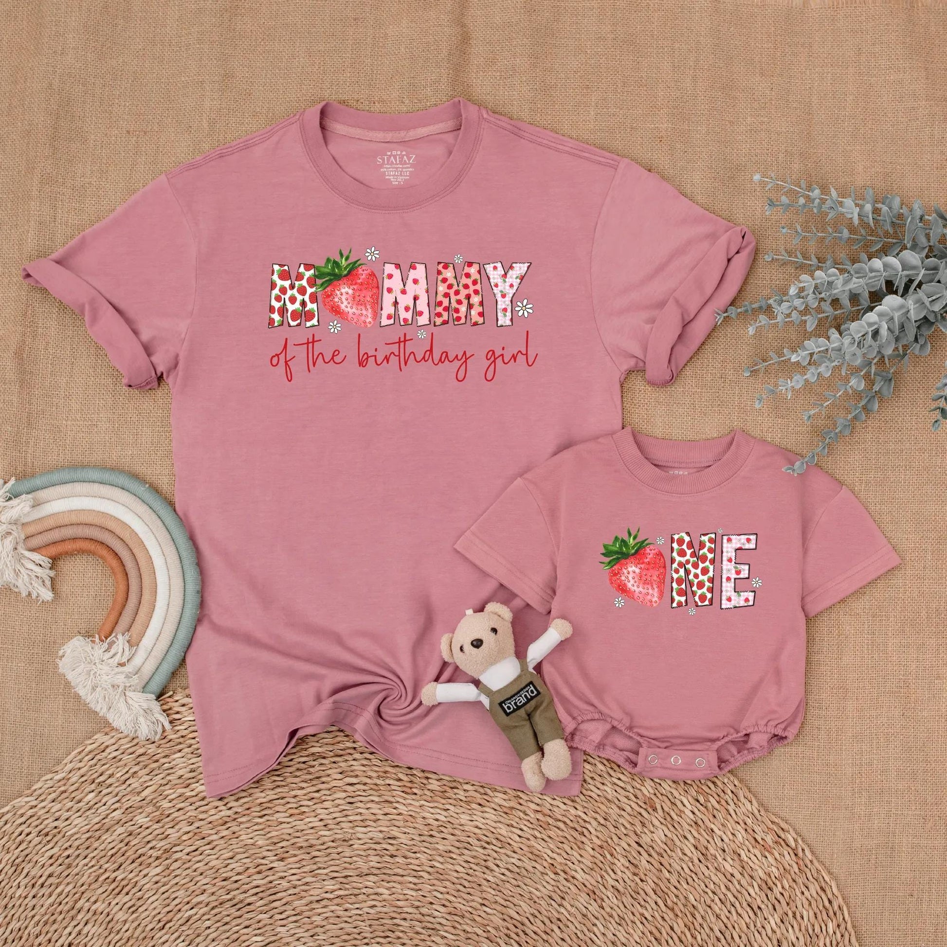 Sweet Strawberry First Birthday Matching Family Shirt for Girls Mommy and Me Berry First Birthday Outfit