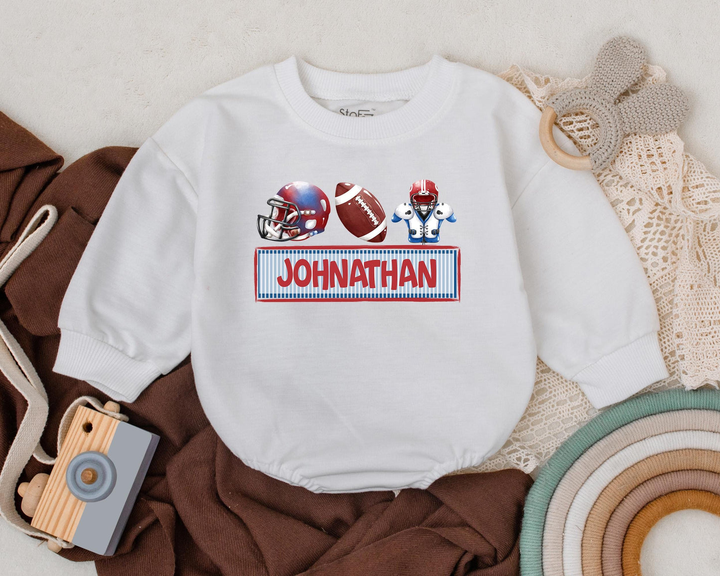 Personalized Kids Football Bubble Romper Game Day Outfit First Birthday Gift Sports Baby Clothes