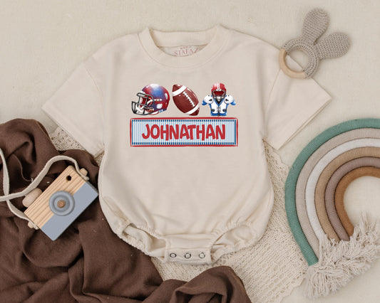 Personalized Kids Football Bubble Romper Game Day Outfit First Birthday Gift Sports Baby Clothes