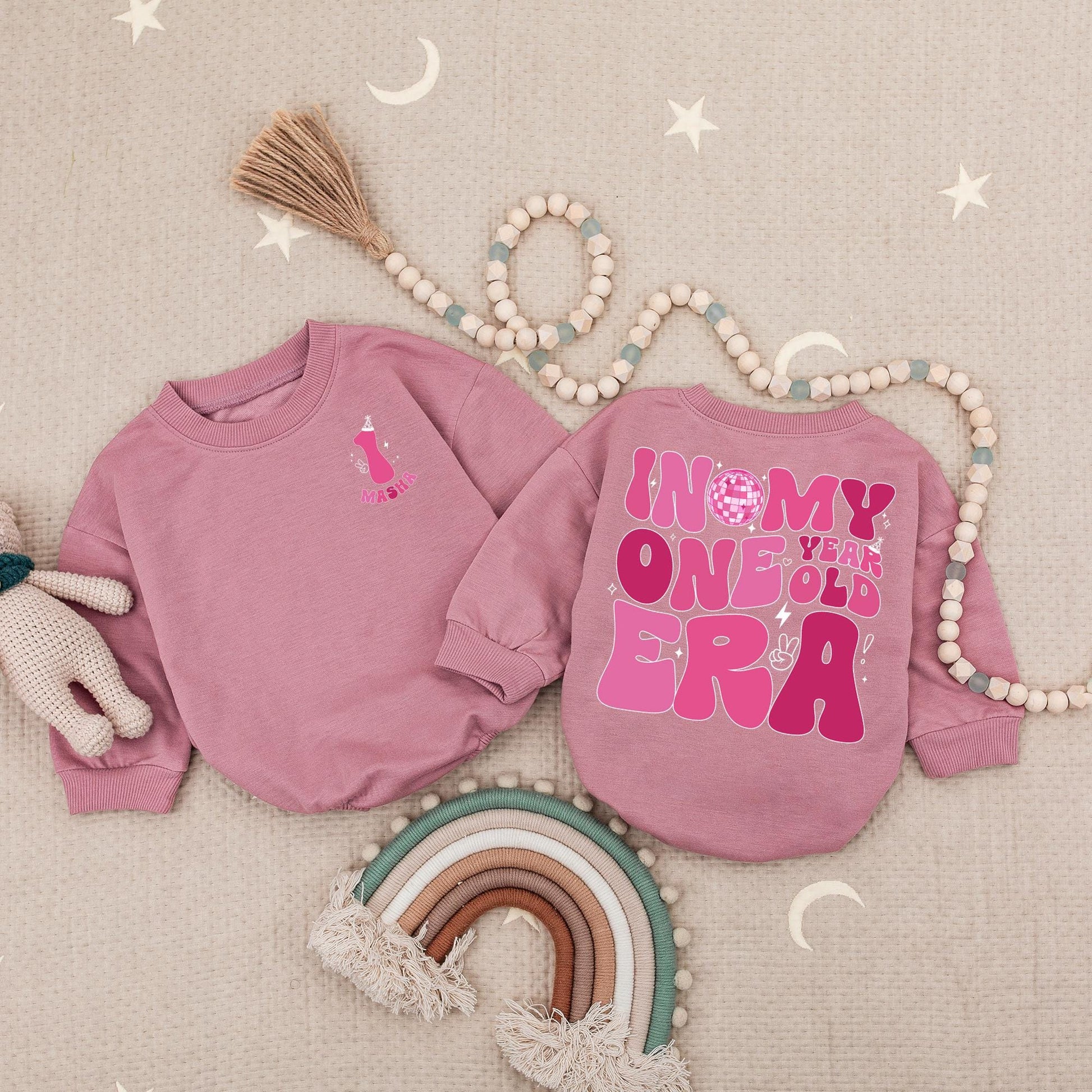 In My One Year Old Era Romper Custom Name Birthday Girl Outfit Fun Disco Ball Design 1st Birthday Party Clothes Gift Personalized Baby Girl Clothes