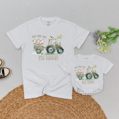 Farm 2nd Birthday Matching Family Shirts Tractor Animals Balloons MOO OINK BAA Daddy Mama Brother Two Tee