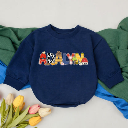 Personalized Farm Animal Birthday Romper Baby Boy Girl Barnyard Outfit Custom Name Country Western Gift for Shower