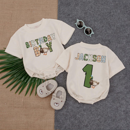 Personalized Lucky Duck Baby Romper Cute Mallard Duck Baby Clothes First Birthday Outfit What The Duck Baby Gift