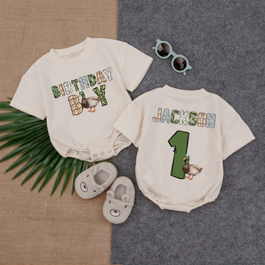 Personalized Lucky Duck Baby Romper Cute Mallard Duck Baby Clothes First Birthday Outfit What The Duck Baby Gift
