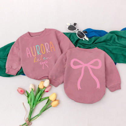 Pastel Rainbow Aurora "helen" Baby Girl Romper Pink Bow Birthday Outfit Personalized Infant Shower Gift