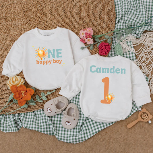 One Happy Boy 1st Birthday Romper Boho Sun Design First Trip Around The Sun Baby Bodysuit Summer Sunshine Outfit Gift