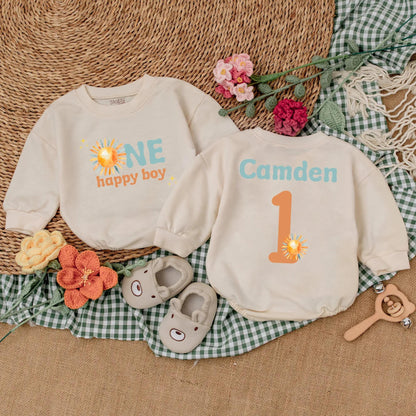 One Happy Boy 1st Birthday Romper Boho Sun Design First Trip Around The Sun Baby Bodysuit Summer Sunshine Outfit Gift