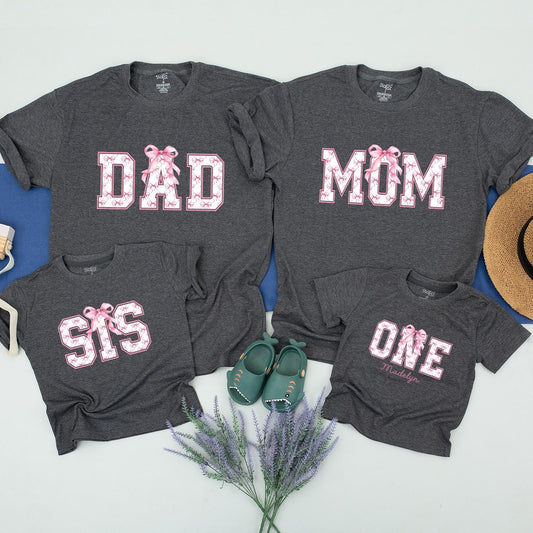 Adorable Pink Bow Matching Family Birthday Shirts for Mom Dad Sister First Birthday Outfit Cute Coquette Celebration