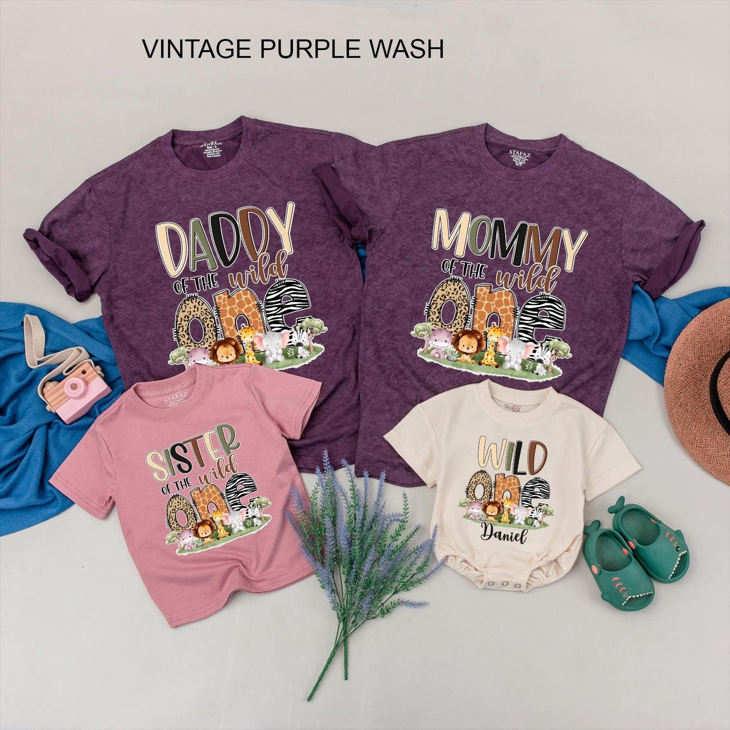 Personalized Wild One Family Matching Safari Birthday Shirts Cute Jungle Animal Prints 1st Birthday Celebration Outfit Daniel