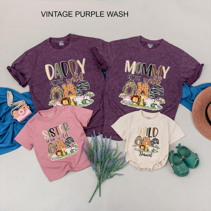 Personalized Wild One Family Matching Safari Birthday Shirts Cute Jungle Animal Prints 1st Birthday Celebration Outfit Daniel