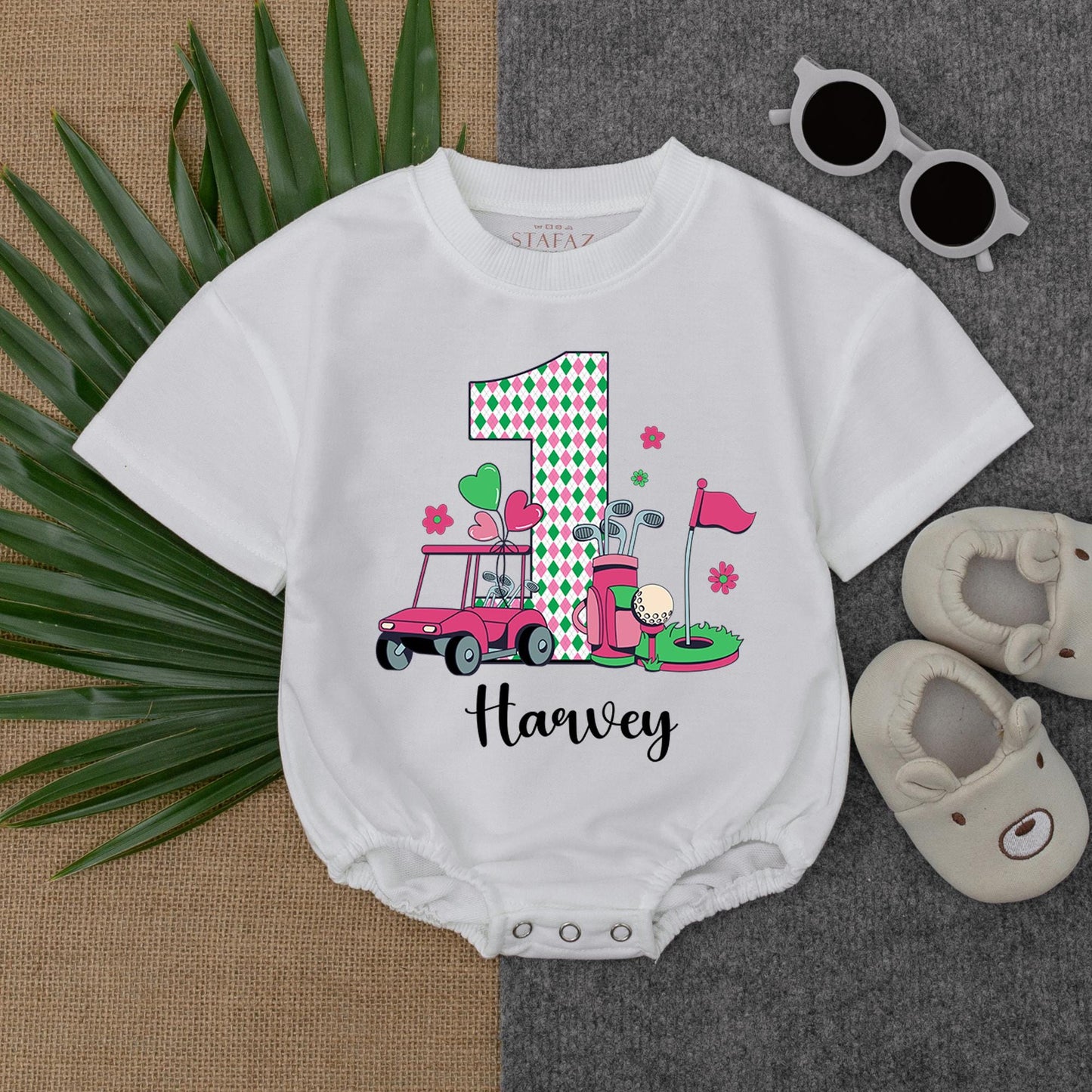 Custom Name Baby Girl Golf Caddy Romper Sweatshirt Daddy's Little Golfing Buddy Birthday Outfit Fathers Day Soft Play Clothes