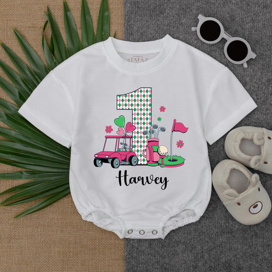 Custom Name Baby Girl Golf Caddy Romper Sweatshirt Daddy's Little Golfing Buddy Birthday Outfit Fathers Day Soft Play Clothes
