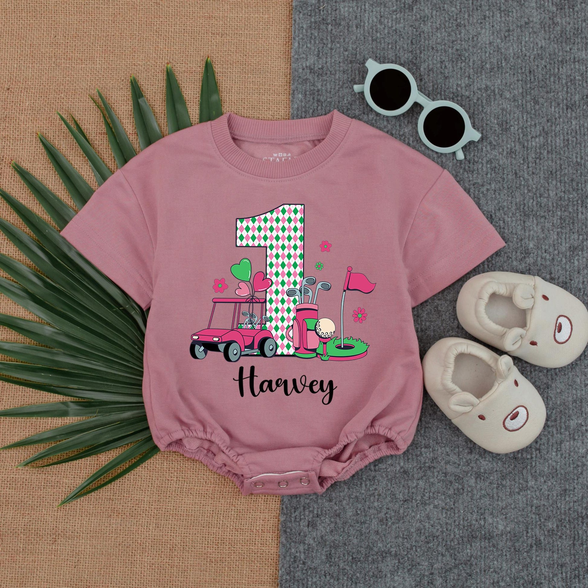 Custom Name Baby Girl Golf Caddy Romper Sweatshirt Daddy's Little Golfing Buddy Birthday Outfit Fathers Day Soft Play Clothes