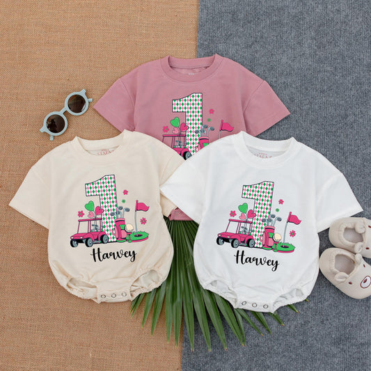 Custom Name Baby Girl Golf Caddy Romper Sweatshirt Daddy's Little Golfing Buddy Birthday Outfit Fathers Day Soft Play Clothes