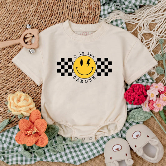 Personalized Name Checkered Happy Dude Romper Baby Boy Clothes First Birthday Outfit Custom Baby Shower Gift