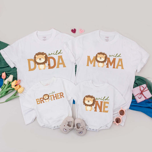 Personalized Wild One Matching Family Birthday T-Shirt Romper Set for Mommy Daddy Baby Jungle Safari Animals First Celebration Party Outfit
