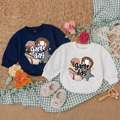 Game Day Baseball Baby Romper Bubble Outfit, Baseball Season Bodysuit, Baby Boy's 1st Birthday Gift, Retro Baseball Baby Shower Gift