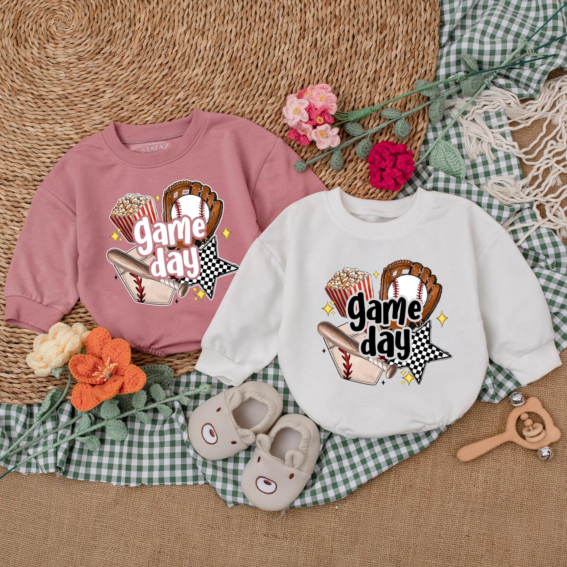 Game Day Baseball Baby Romper Bubble Outfit, Baseball Season Bodysuit, Baby Boy's 1st Birthday Gift, Retro Baseball Baby Shower Gift