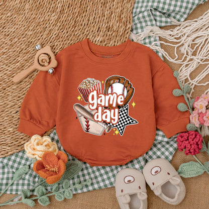 Game Day Baseball Baby Romper Bubble Outfit, Baseball Season Bodysuit, Baby Boy's 1st Birthday Gift, Retro Baseball Baby Shower Gift