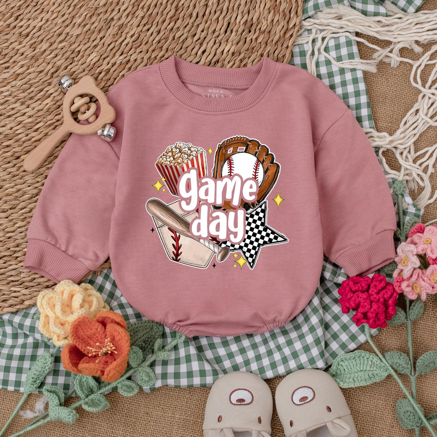 Game Day Baseball Baby Romper Bubble Outfit, Baseball Season Bodysuit, Baby Boy's 1st Birthday Gift, Retro Baseball Baby Shower Gift